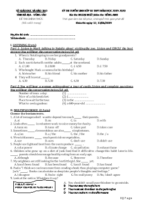 Đề thi tuyển sinh vào Lớp 10 THPT môn Tiếng Anh - Năm học 2019-2020 - Sở giáo dục và đào tạo Bà Rịa - Vũng Tàu